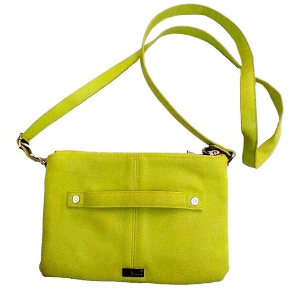 Jewell by Thirty-One Small Citrus Lime Pebbled Double Bag Crossbody Purse - Picture 1 of 9